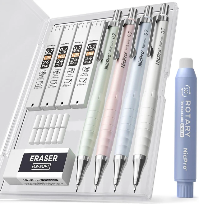 Main image of Cute Mechanical Pencil Set, 4PCS 0.7mm Pastel Drafting Pencils