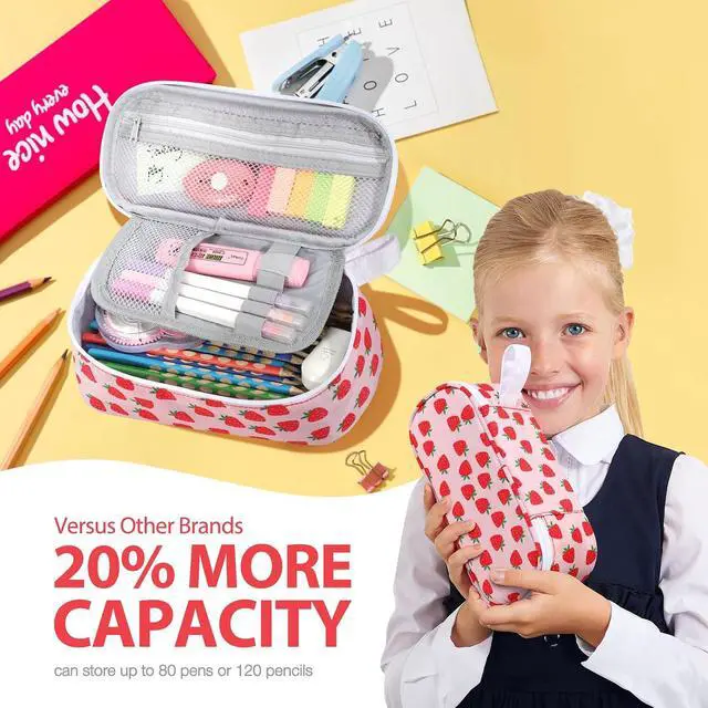Alt view image 2 of 6 - Large Capacity Pencil Case Portable Pencil Pouch Bag School Supplies for College Students Girls Boys Adults(Strawberry)