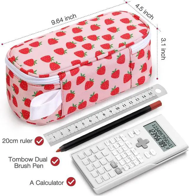 Alt view image 4 of 6 - Large Capacity Pencil Case Portable Pencil Pouch Bag School Supplies for College Students Girls Boys Adults(Strawberry)