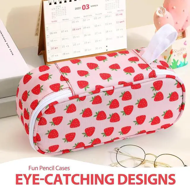 Alt view image 5 of 6 - Large Capacity Pencil Case Portable Pencil Pouch Bag School Supplies for College Students Girls Boys Adults(Strawberry)