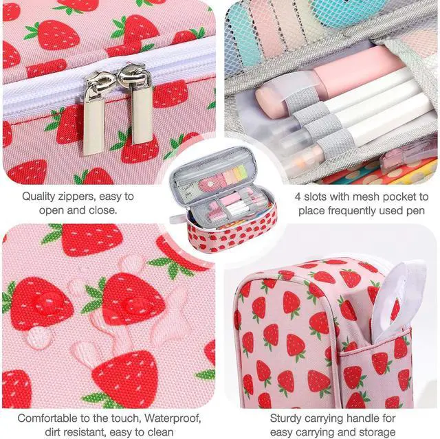 Alt view image 6 of 6 - Large Capacity Pencil Case Portable Pencil Pouch Bag School Supplies for College Students Girls Boys Adults(Strawberry)