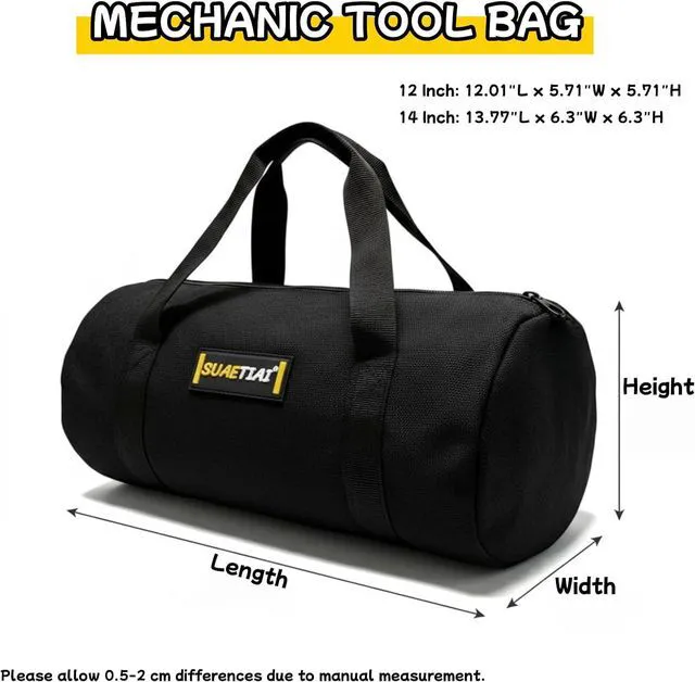 Alt view image 3 of 7 - 14 Inch Small Tool Bags for Men, Wide Mouth Zipper Tool Storage Bag, Large Capacity Canvas Tool Tote Bag, Multi-Function Tool bag for Storage Wrenches, Screwdrivers, Repair Tools (Black)