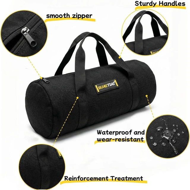 Alt view image 4 of 7 - 14 Inch Small Tool Bags for Men, Wide Mouth Zipper Tool Storage Bag, Large Capacity Canvas Tool Tote Bag, Multi-Function Tool bag for Storage Wrenches, Screwdrivers, Repair Tools (Black)