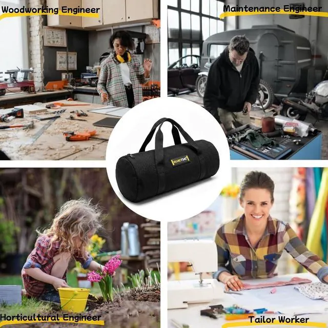 Alt view image 7 of 7 - 14 Inch Small Tool Bags for Men, Wide Mouth Zipper Tool Storage Bag, Large Capacity Canvas Tool Tote Bag, Multi-Function Tool bag for Storage Wrenches, Screwdrivers, Repair Tools (Black)