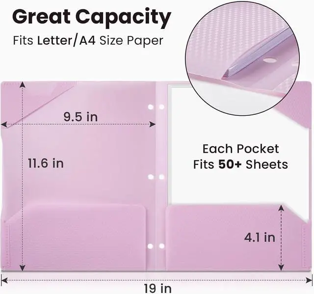 Alt view image 6 of 7 - 4 Pack Plastic Folders with Pockets, Heavy Duty, Fits 3-Ring Binder