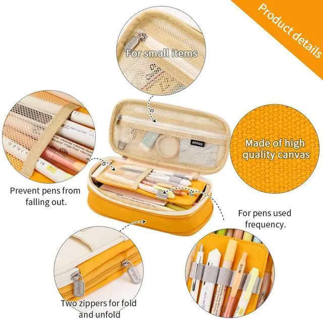 Alt view image 4 of 7 - Big Capacity Pencil Pen Case Office Large Storage High Capacity Bag Pouch Holder Box Organizerfor Office Travel Holder BoxGreen-1