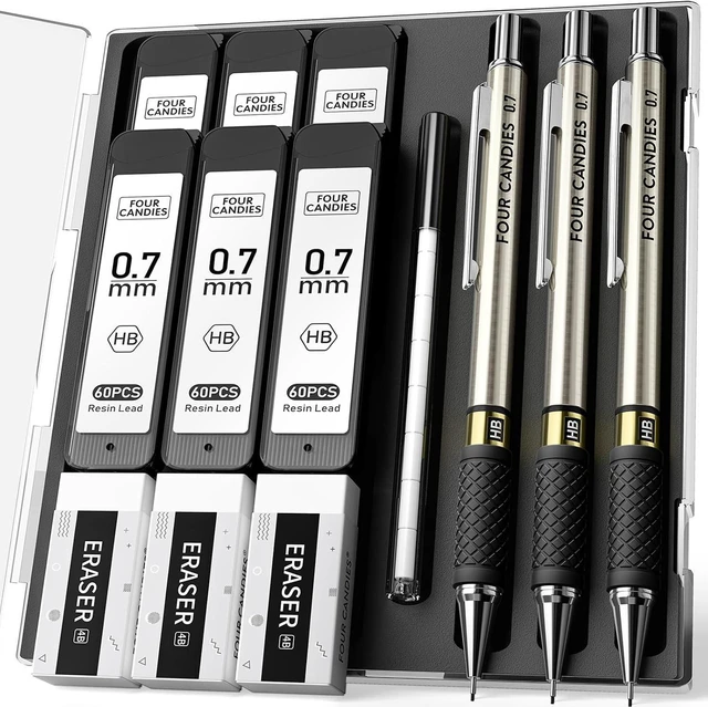 Main image of Metal Mechanical Pencil Set with Case, 3-Pack 0.7mm Medium Point