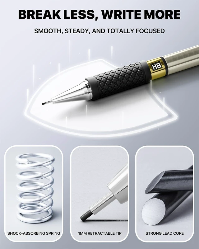 Alt view image 6 of 7 - Metal Mechanical Pencil Set with Case, 3-Pack 0.7mm Medium Point