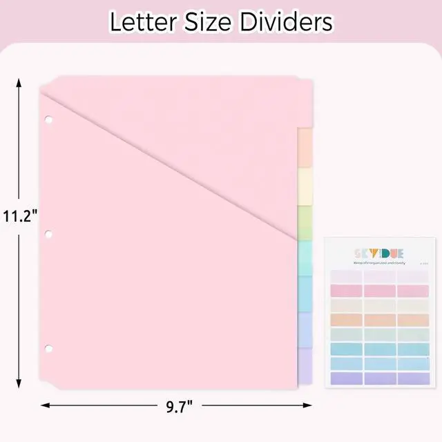 Alt view image 3 of 7 - Binder Dividers with Tab, Pastel Dividers for 3 Ring Binder with Pockets 8-Tab Durable Plastic Binder Dividers, Single Pocket File Organizers with Matching Label Stickers