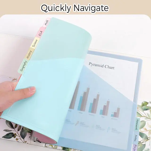 Alt view image 6 of 7 - Binder Dividers with Tab, Pastel Dividers for 3 Ring Binder with Pockets 8-Tab Durable Plastic Binder Dividers, Single Pocket File Organizers with Matching Label Stickers