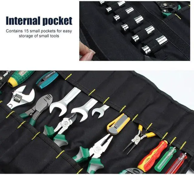 Alt view image 2 of 5 - Without Tools for Wrench Screwdriver Pliers Roller compartments Organisers/Canvas roll up Pouch for Men/Small Socket Wallet