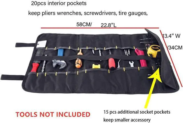 Alt view image 5 of 5 - Without Tools for Wrench Screwdriver Pliers Roller compartments Organisers/Canvas roll up Pouch for Men/Small Socket Wallet