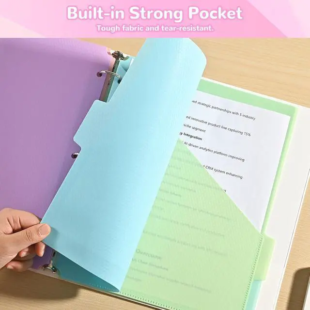 Alt view image 3 of 7 - 5-Tab Binder Dividers with Pockets - Heavy Duty Plastic Dividers for 3 Ring Binder, Letter Size Poly Page Separators with Tabs & Label Stickers, Diamond Texture, 5 Pastel Colors, 1-Pack