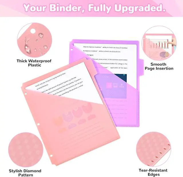 Alt view image 4 of 7 - 5-Tab Binder Dividers with Pockets - Heavy Duty Plastic Dividers for 3 Ring Binder, Letter Size Poly Page Separators with Tabs & Label Stickers, Diamond Texture, 5 Pastel Colors, 1-Pack