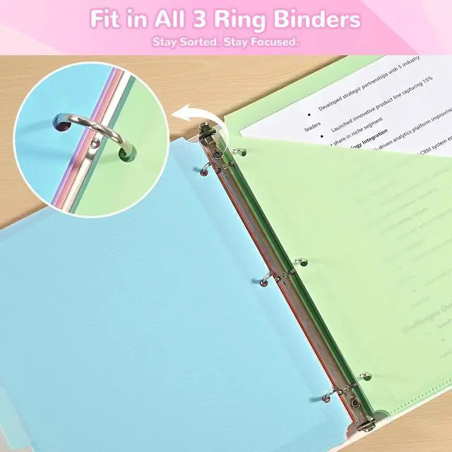 Alt view image 6 of 7 - 5-Tab Binder Dividers with Pockets - Heavy Duty Plastic Dividers for 3 Ring Binder, Letter Size Poly Page Separators with Tabs & Label Stickers, Diamond Texture, 5 Pastel Colors, 1-Pack