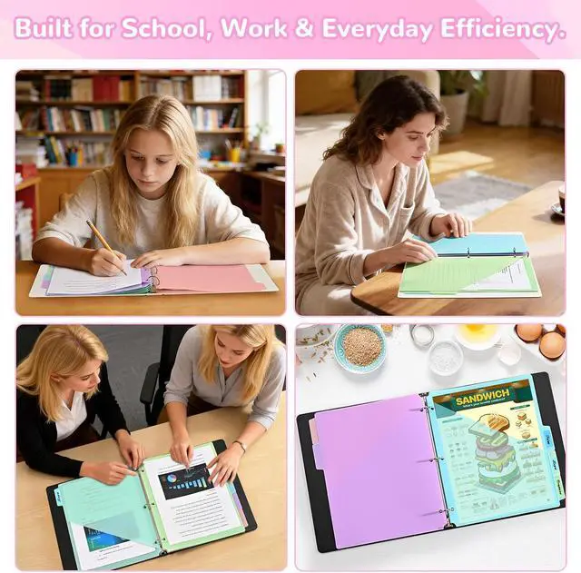 Alt view image 7 of 7 - 5-Tab Binder Dividers with Pockets - Heavy Duty Plastic Dividers for 3 Ring Binder, Letter Size Poly Page Separators with Tabs & Label Stickers, Diamond Texture, 5 Pastel Colors, 1-Pack