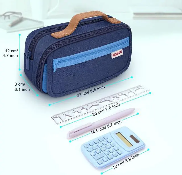 Alt view image 4 of 7 - Large Pen Pencil Case, Canvas Oxford Durable Zip Pouch - 110+ Pens Large Storage Organizer Pouch Bag for Stationery, Office Supplies (Blue)