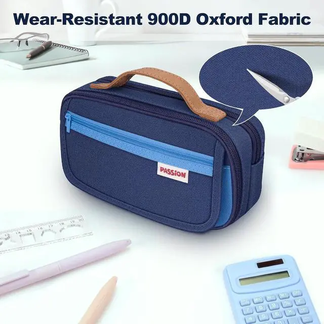 Alt view image 6 of 7 - Large Pen Pencil Case, Canvas Oxford Durable Zip Pouch - 110+ Pens Large Storage Organizer Pouch Bag for Stationery, Office Supplies (Blue)