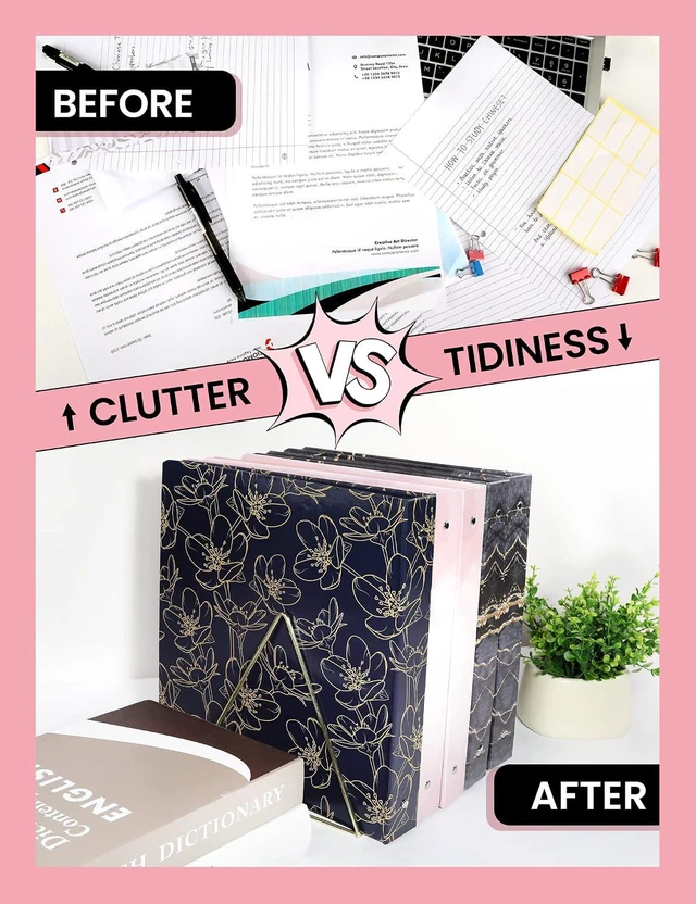 Alt view image 7 of 7 - 1 Inch 3 Ring Binder, Pink Binder, Cute Binder with 2 Pockets, Heavy Duty Letter Size Organizer for School and Office Supplies (8.5 x 11 Inches), Pink Marble Design
