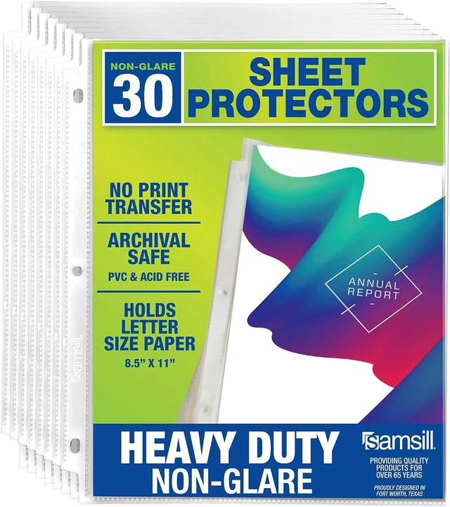Main image of 30 Pack Heavy Duty Sheet Protectors, Non-Glare, 8.5x11 Inch Page Protectors for 3 Ring Binder, Letter Size Protectors, Reinforced Holes, Non-Glare Document Sleeve, Top Loading, Acid Free