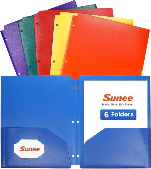 Alt view image 8 of 11 - SUNEE 3 Hole Folders with Pockets (6 Pack, Assorted Color) Plastic Folders for 3 Ring Binder, Heavy Duty Binder Folder for Document for School, Students, Teachers, Office Staf