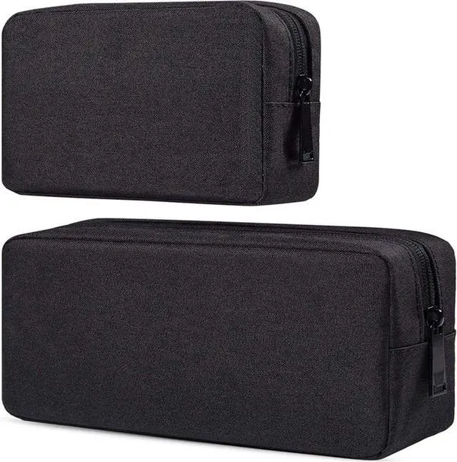 Main image of Canvas Waterproof Universal Electronic Accessories Organizer for Power Bank,Charging Cords,Chargers,Mouse,USB Cable,Earphones and More Out-going, Business Travel Gadget Bag,Black(Small+Big)