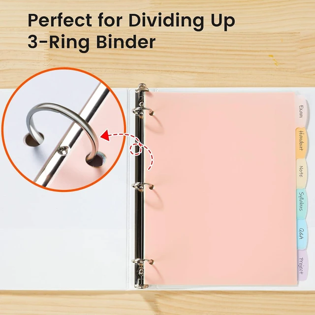 Alt view image 6 of 7 - 6-Tab 3 Ring Binder dividers with tabs, Durable Plastic Write & Erase Tab Dividers for 3 Ring Binder, Aesthetic Cute Binder Dividers for Student, Teacher, Office, Home Organizers, 1 Sets