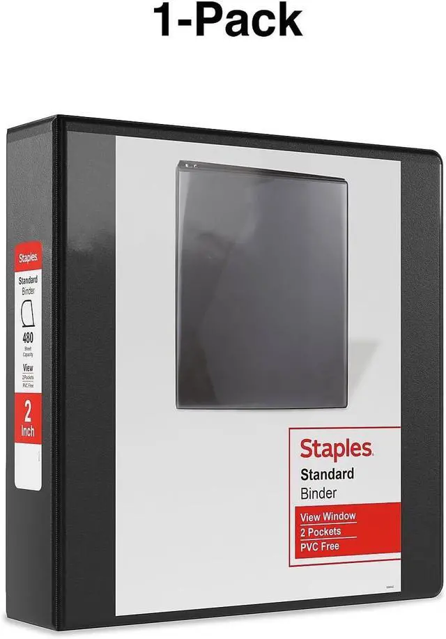 Alt view image 5 of 6 - Staples Standard 2-Inch D-Ring View Binder, Holds Up to 480 Sheets, Black, Durable 3-Ring Binder for Office, School & Home