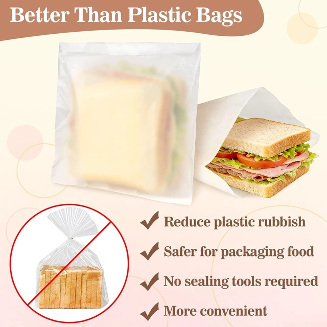 Alt view image 3 of 7 - 100 Wax Paper Sandwich Bags - 8"x8" White Paper Lunch Bags for Food | Glassine Bags for Food Take Out, Packaging for Bread, Toaster, Bagel, Pastry, Treat, Snack & Cookies, Soaps & Card Envelopes