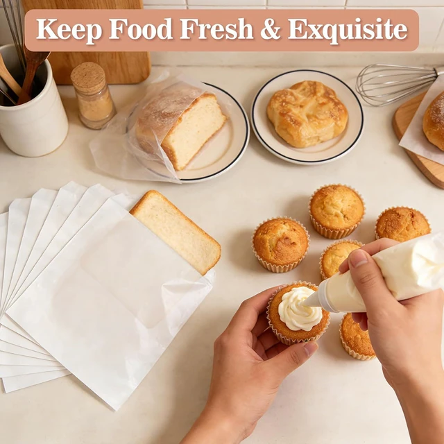Alt view image 5 of 7 - 100 Wax Paper Sandwich Bags - 8"x8" White Paper Lunch Bags for Food | Glassine Bags for Food Take Out, Packaging for Bread, Toaster, Bagel, Pastry, Treat, Snack & Cookies, Soaps & Card Envelopes