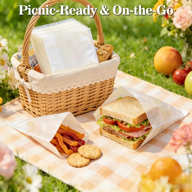 Alt view image 6 of 7 - 100 Wax Paper Sandwich Bags - 8"x8" White Paper Lunch Bags for Food | Glassine Bags for Food Take Out, Packaging for Bread, Toaster, Bagel, Pastry, Treat, Snack & Cookies, Soaps & Card Envelopes