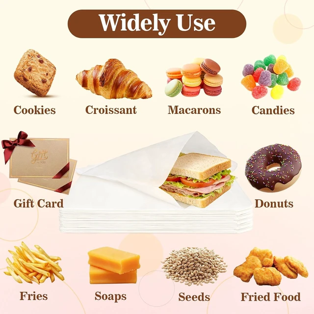 Alt view image 7 of 7 - 100 Wax Paper Sandwich Bags - 8"x8" White Paper Lunch Bags for Food | Glassine Bags for Food Take Out, Packaging for Bread, Toaster, Bagel, Pastry, Treat, Snack & Cookies, Soaps & Card Envelopes