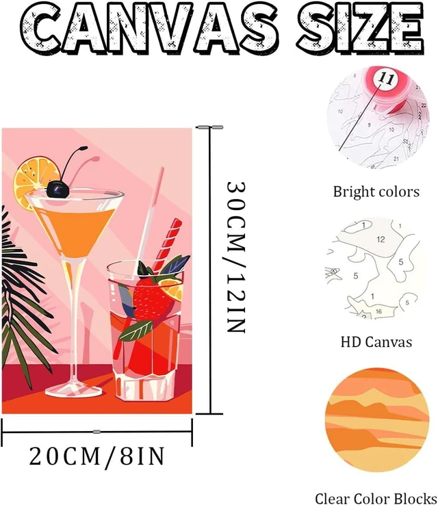 Alt view image 5 of 7 - 6 Cocktail Pack Painting by Numbers Kit for Beginner 8X12 inch | Adult Paint by Number Kits on Canvas, DIY Acrylic Oil Easy Painting by Numbers for Home Wall Decor (Without Frame)
