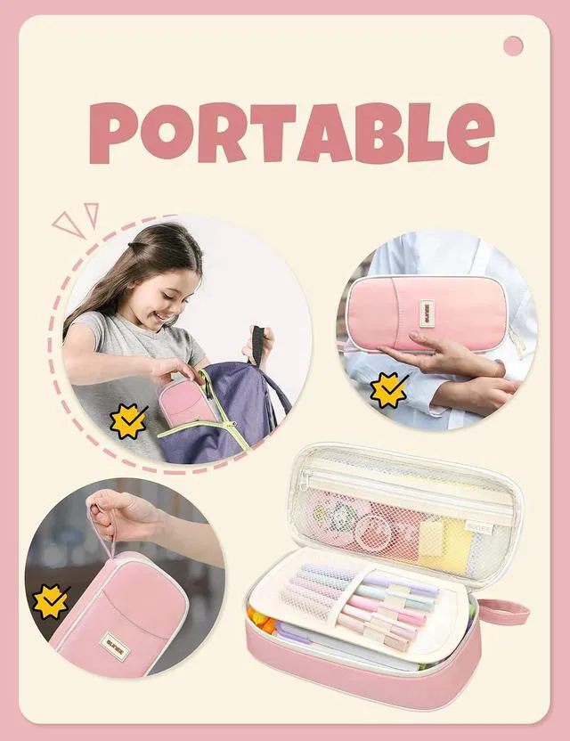 Alt view image 6 of 7 - Cute Pencil Case, Aesthetic Pen Pouch, Colored Large Pencil Bag with Zipper, Kawaii Stationery Storage and Organizer, School Supplies for Teen and Adult Girls, Pink