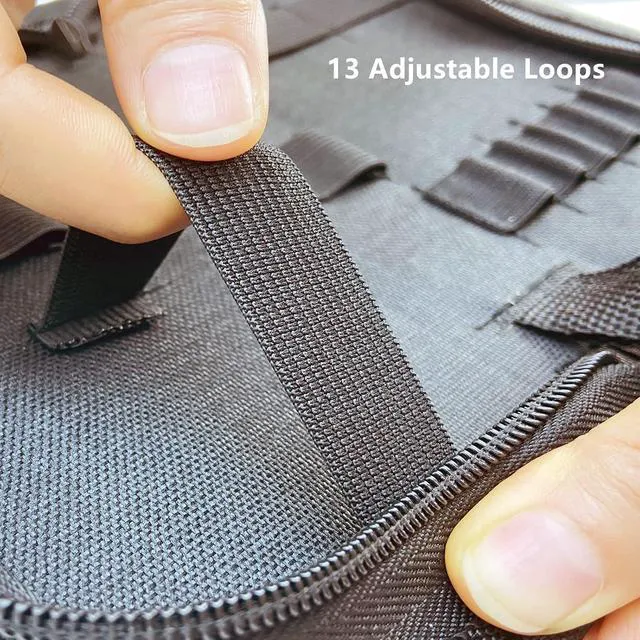 Alt view image 6 of 7 - 2pack Small Tool Pouch Organizer, Canvas Zipper Pouch with 13 Adjustable Loops and a Storing Belt, Utility Tool Bag for Craft Making, Maintenance, Electrician and Carpenters, 8'' x 4'', Black