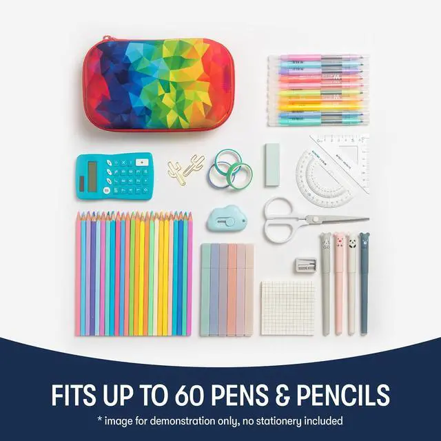 Alt view image 4 of 7 - Colorful Pencil Case for Girls, Cute Aesthetic Pencil Box for School | Large capacity hard shell pencil box, machine washable, secure zipper closure, holds 60 pens & pencils, crack-proof material