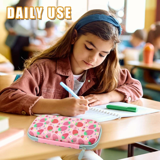 Alt view image 5 of 5 - Pink Strawberry Pencil Box Zip Pencil Case for Boys Girls School Organizer Pencil Bag Large Capacity Pencil Pouch