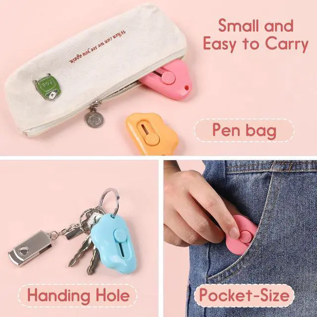 Alt view image 4 of 7 - Cloud Box Cutter Retractable, 6Pcs Mini Utility Knife Letter Opener Envelope Slitter, Small Package Opener Paper Cutters with Keychain Hole for Office Home School Stationery DIY Crafts Rainbow Color