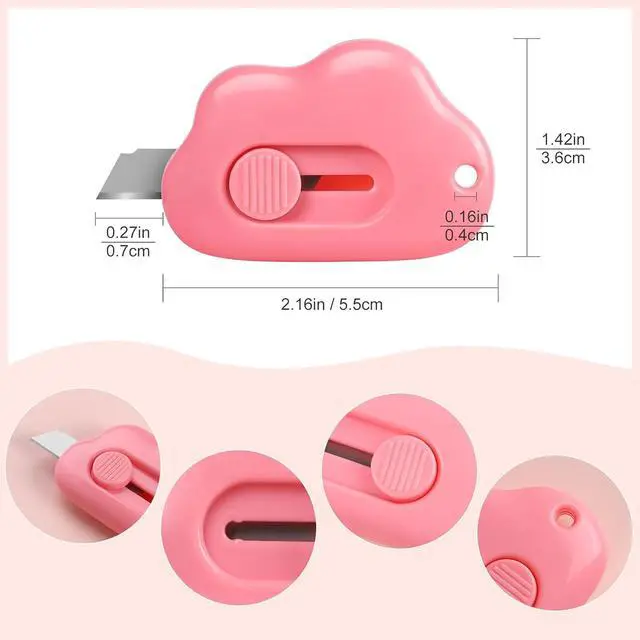 Alt view image 2 of 7 - Cloud Box Cutter Retractable, 6Pcs Mini Utility Knife Letter Opener Envelope Slitter, Small Package Opener Paper Cutters with Keychain Hole for Office Home School Stationery DIY Crafts Rainbow Color