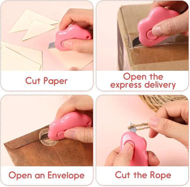 Alt view image 5 of 7 - Cloud Box Cutter Retractable, 6Pcs Mini Utility Knife Letter Opener Envelope Slitter, Small Package Opener Paper Cutters with Keychain Hole for Office Home School Stationery DIY Crafts Rainbow Color