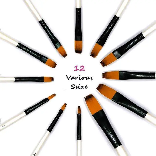 Alt view image 2 of 6 - Flat Paint Brush Set for Acrylic Watercolor & Oil Painting,12pcs | Flat Paint Brush Set, Art Painting Brushes for Acrylic, Watercolor, Oil, Gouache, Craft, Detail, Face Body Painting