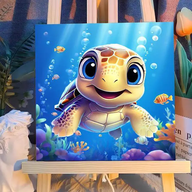 Alt view image 2 of 7 - Sea Turtles Paint by Numbers Kit for Kids with Frame 8×8 inch | Sea Turtles Paint by Number for Kids Age 6-8-12, Acrylic Paint by Numbers for Gifts and Decor