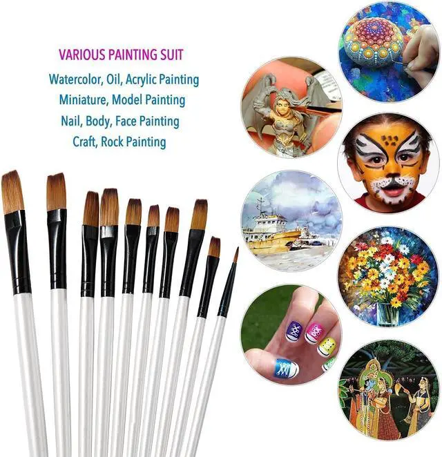 Alt view image 5 of 6 - Flat Paint Brush Set for Acrylic Watercolor & Oil Painting,12pcs | Flat Paint Brush Set, Art Painting Brushes for Acrylic, Watercolor, Oil, Gouache, Craft, Detail, Face Body Painting