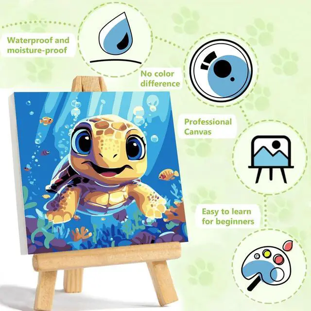 Alt view image 4 of 7 - Sea Turtles Paint by Numbers Kit for Kids with Frame 8×8 inch | Sea Turtles Paint by Number for Kids Age 6-8-12, Acrylic Paint by Numbers for Gifts and Decor