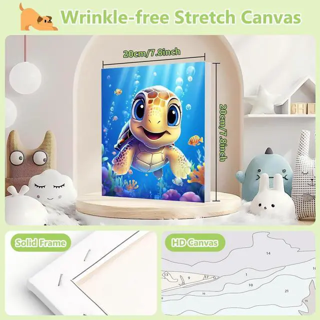 Alt view image 5 of 7 - Sea Turtles Paint by Numbers Kit for Kids with Frame 8×8 inch | Sea Turtles Paint by Number for Kids Age 6-8-12, Acrylic Paint by Numbers for Gifts and Decor