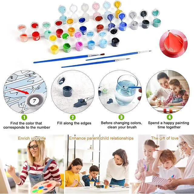 Alt view image 4 of 7 - Paint by Numbers Kit for Kids, 4 Pack Easy Kids Paint by Number Kits Age 4 5 6 7 8 9 10 12, DIY Color Canvas Painting Animal Acrylic Oil Painting Suitable for Home Decoration 8x8 Inch (Animals)