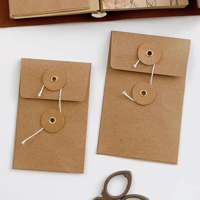 Alt view image 4 of 5 - 20Pcs 5.51"×3.94"(L×W) Mini Brown Kraft Envelopes, Tie Closure Vintage Folder Envelopes for Office, Tie Closure, Vintage Greeting Card, Small Postcard