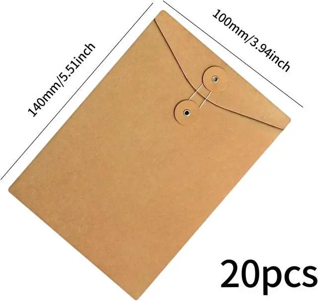 Alt view image 2 of 5 - 20Pcs 5.51"×3.94"(L×W) Mini Brown Kraft Envelopes, Tie Closure Vintage Folder Envelopes for Office, Tie Closure, Vintage Greeting Card, Small Postcard
