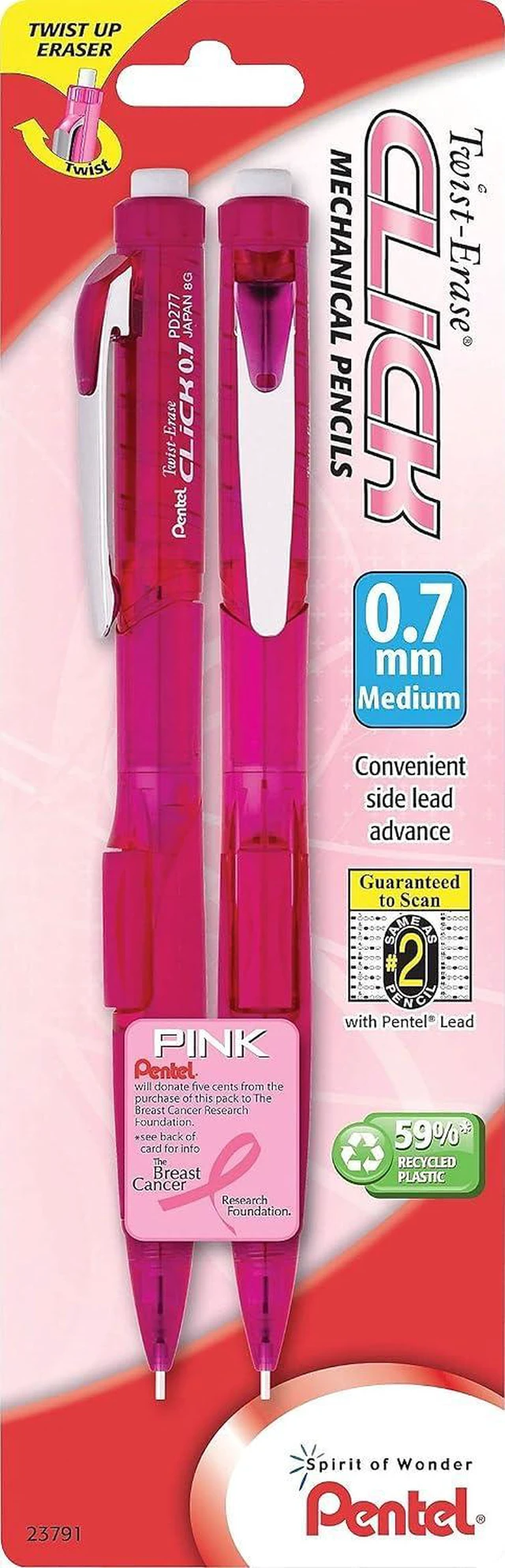 Alt view image 2 of 3 - Breast Cancer Awareness Twist Erase CLICK Mechanical Pencil, (0.7mm) (PD277TBP2P-BC)