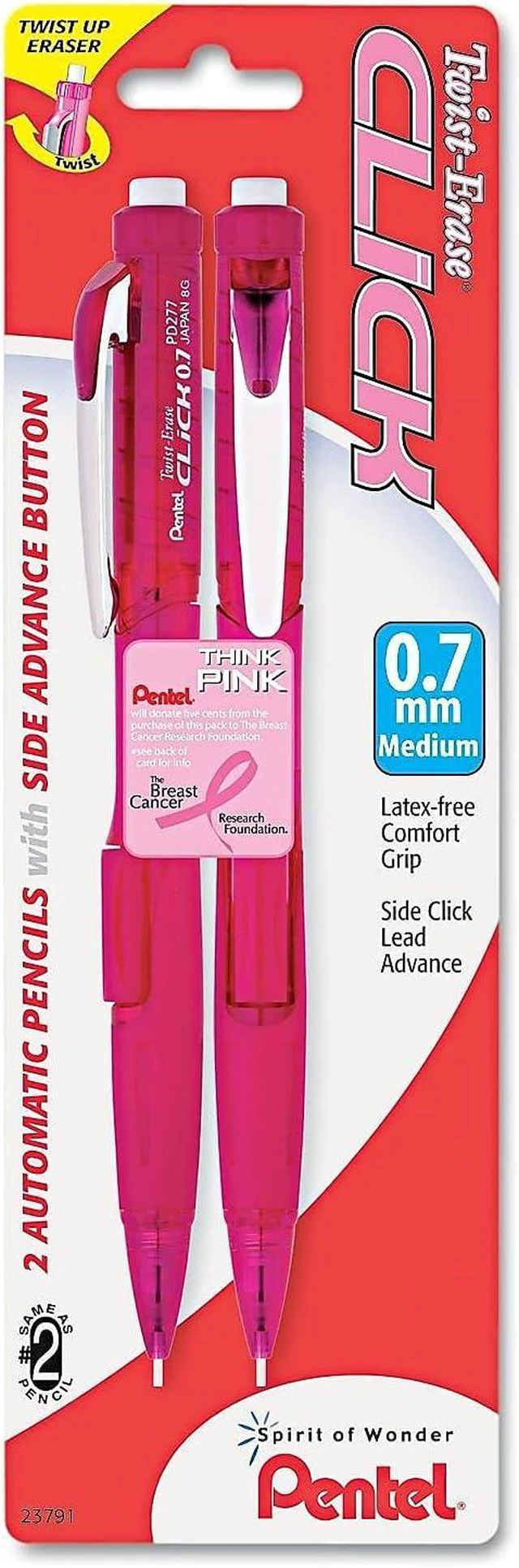 Alt view image 3 of 3 - Breast Cancer Awareness Twist Erase CLICK Mechanical Pencil, (0.7mm) (PD277TBP2P-BC)